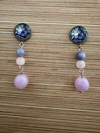 Tortițe tip stud cu pandantiv (dangle), suspendat - cercei fluture ametist cuart