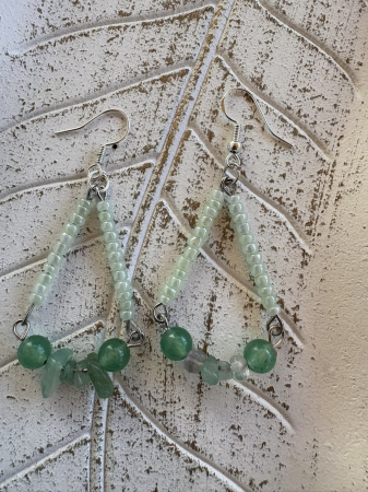 Cercei rotunzi - Cercei Aventurin Verde și Mărgele Colorate