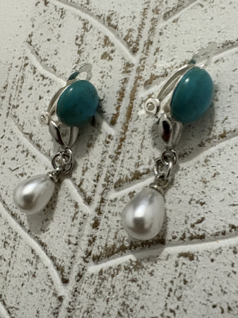 Cercei turcoaz perle clips handmade [1]