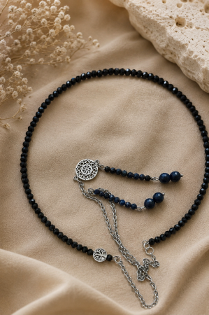 Produse - Colier Cerc Cristale Negre, Lapis Lazuli, Floarea Vieții și Copacul Vieții - Cercei Magici