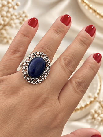 Inele cu pietre cabochon - inel-antichizat-cu-lapis-lazuli-claritate-intuiție-și-eleganță-vintage