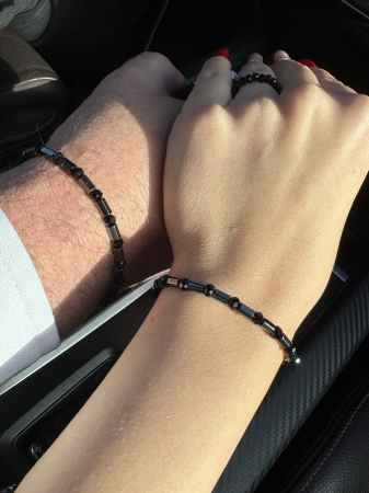 Set el și ea Hematit și Cristale Negre – bijuterii cuplu handmade [3]