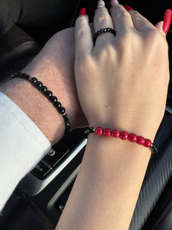 Set el și ea Obsidian și Agat Roșu – bijuterii cuplu handmade [1]