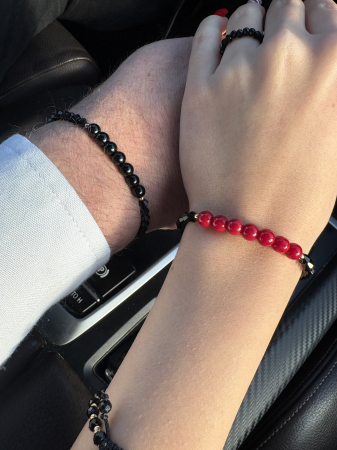 Produse - Set el și ea Obsidian și Agat Roșu – bijuterii cuplu handmade