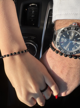 Set el și ea Onix 4 mm și 6 mm cu Argint 925 placat cu aur – bijuterii cuplu handmade [7]