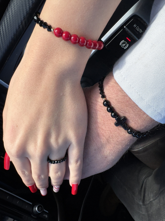 Produse - Set el și ea Onix și Agat Roșu cu Cristale – bijuterii cuplu handmade