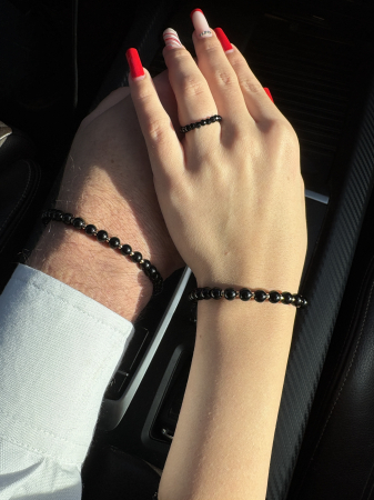 Set el și ea Onix Lucios și Argint 925 placat cu aur – bijuterii cuplu handmade [2]