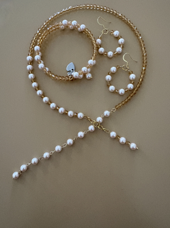  Set elegant 3 piese Perle de Mallorca și Cristale Crem [1]