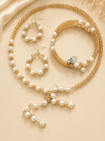  Set elegant 3 piese Perle de Mallorca și Cristale Crem