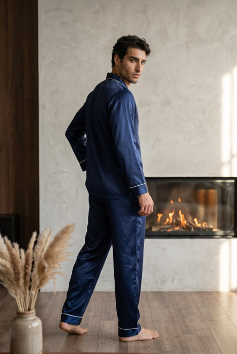 Descoperă eleganța supremă cu pijamalele pentru bărbați Chaim 26, din mătase naturală Mulberry 19 Momme. Certificate OEKO-TEX. Comandă online simplu și sigur! [2]