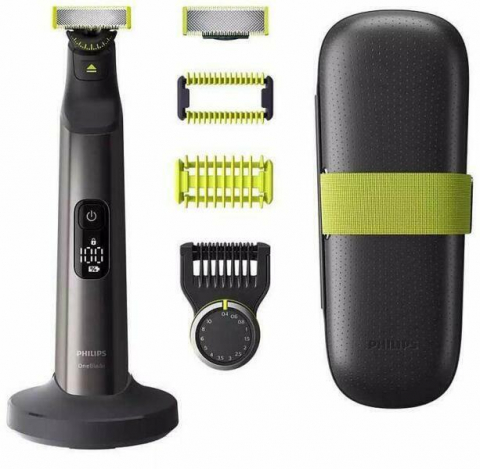 Aparat de ras - Aparat hibrid de barbierit, tuns barba si parul corporal PHILIPS OneBlade Pro QP6651/61, pieptene cu 14 lungimi, lama inovatoare 360 cu 2 taisuri, afisaj digital LED, pieptene corp, autonomie 120 min,