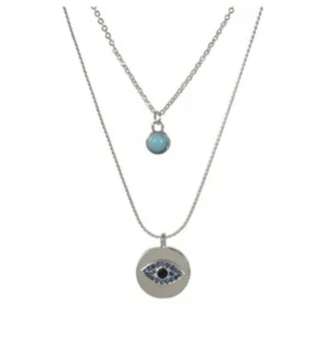Colier de Vara cu Lant Argintiu Ochi Turcoaz Piatra pentru Femei -2buc [1]
