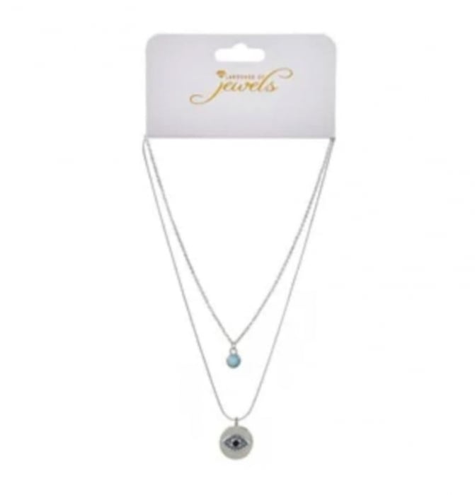 Colier de Vara cu Lant Argintiu Ochi Turcoaz Piatra pentru Femei -2buc [2]