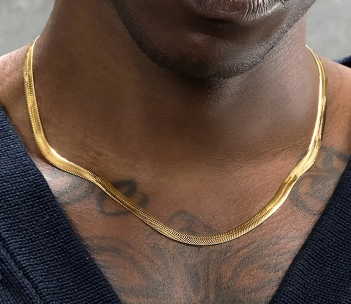 Colier pentru Bărbați, Lanț Șarpe 5mm, Placat cu Aur 18K, [4]