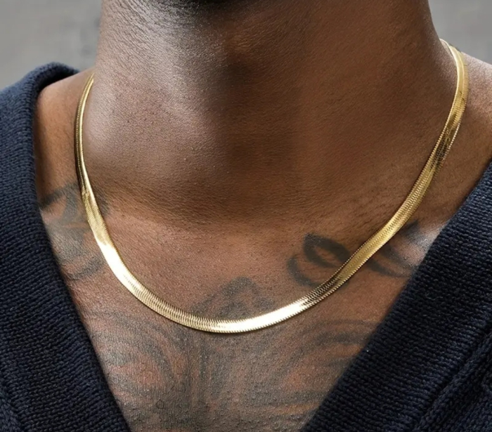 Colier pentru Bărbați, Lanț Șarpe 5mm, Placat cu Aur 18K, [3]