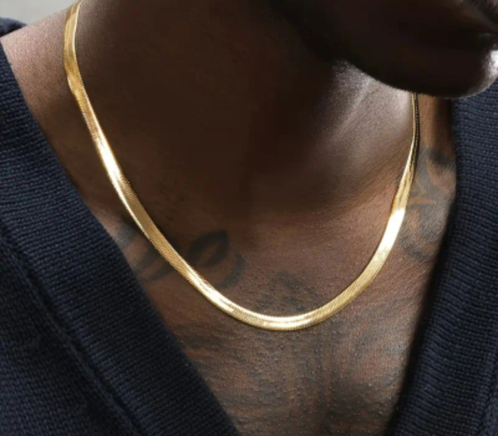 Colier pentru Bărbați, Lanț Șarpe 5mm, Placat cu Aur 18K, [6]