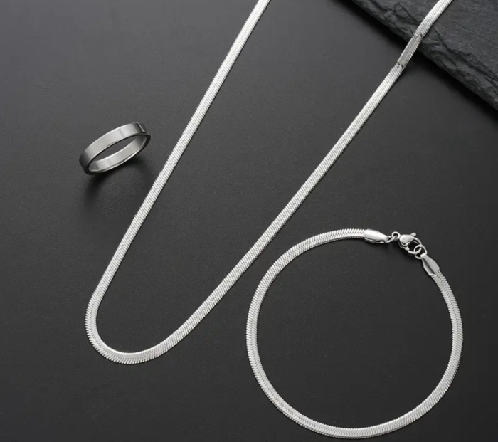 FAXHION Set Bărbați 3 piese Brățară și Colier Minimalist din Oțel Inoxidabil [3]