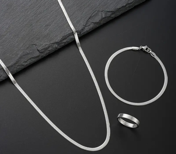 FAXHION Set Bărbați 3 piese Brățară și Colier Minimalist din Oțel Inoxidabil [2]
