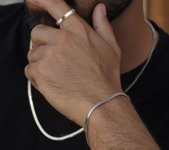 FAXHION Set Bărbați 3 piese Brățară și Colier Minimalist din Oțel Inoxidabil [1]