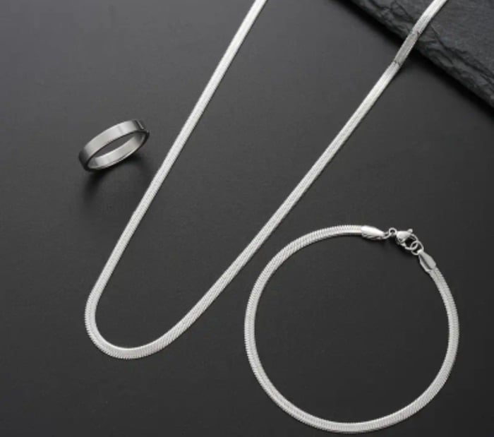 FAXHION Set Bărbați 3 piese Brățară și Colier Minimalist din Oțel Inoxidabil [8]