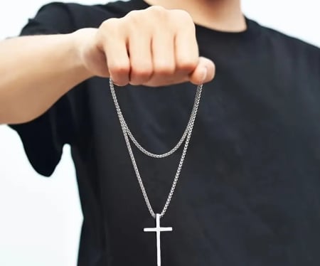 Pentru Barbati&Unisex – Handmade Accessories - 1 Colier cu Cruce din Oțel Inoxidabil