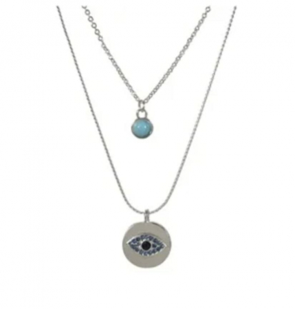 Pentru Femei-Produse Handmade - Colier de Vara cu Lant Argintiu Ochi Turcoaz Piatra pentru Femei -2buc