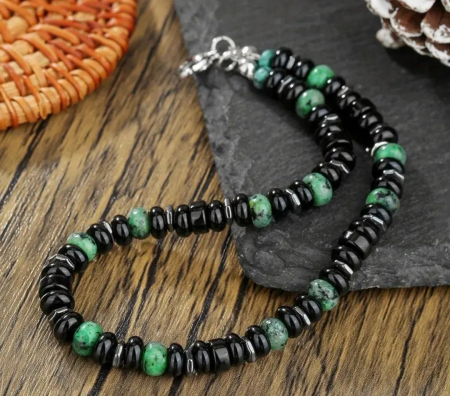 Brățară de gleznă pentru bărbați cu mărgele turcoaz natural [3]