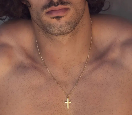 Pentru Barbati&Unisex – Handmade Accessories - Colier cu Pandantiv Cruce din Oțel Inoxidabil Placat cu Aur 18K pentru Bărbați