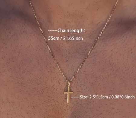 Colier cu Pandantiv Cruce din Oțel Inoxidabil Placat cu Aur 18K pentru Bărbați [1]