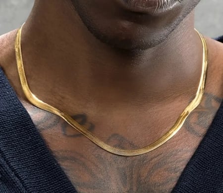 Colier pentru Bărbați, Lanț Șarpe 5mm, Placat cu Aur 18K, [3]