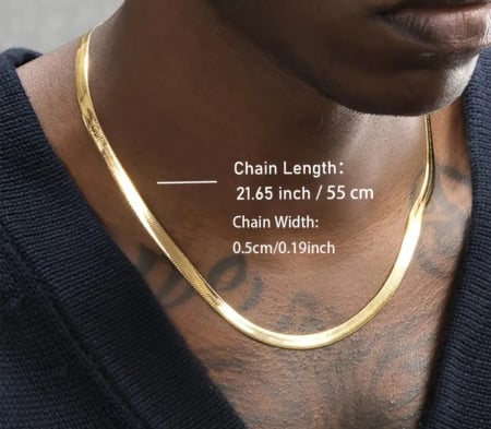 Colier pentru Bărbați, Lanț Șarpe 5mm, Placat cu Aur 18K, [1]