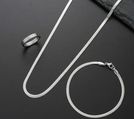 FAXHION Set Bărbați 3 piese Brățară și Colier Minimalist din Oțel Inoxidabil [2]