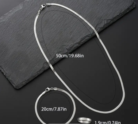 FAXHION Set Bărbați 3 piese Brățară și Colier Minimalist din Oțel Inoxidabil [3]