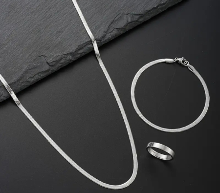 FAXHION Set Bărbați 3 piese Brățară și Colier Minimalist din Oțel Inoxidabil [1]