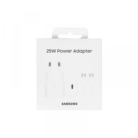 Incarcatoare Samsung - Incarcator Retea Samsung cu Cablu USB-C, 25W, 3A, 1 X USB-C, Alb ORIGINAL