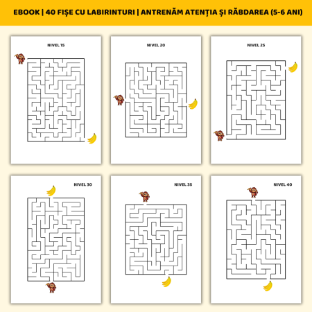eBook | 40 Fișe cu Labirinturi | Antrenăm Atenția și Răbdarea (5-6 ani) [1]