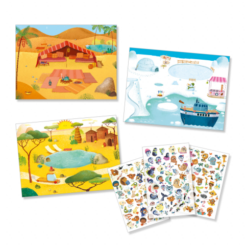 Joc creativ cu abtibilduri Savana, desert si Polul Nord, Djeco [2]