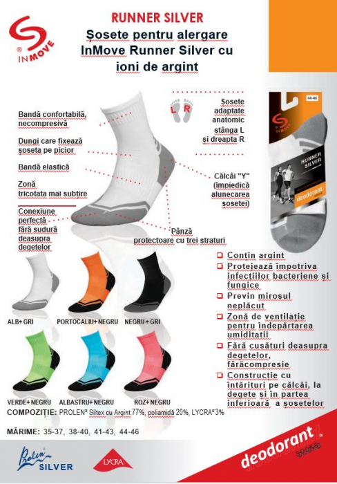 Sosete alergare InMove Runner Silver cu ioni de argint, roz- negru, 35-37 [3]
