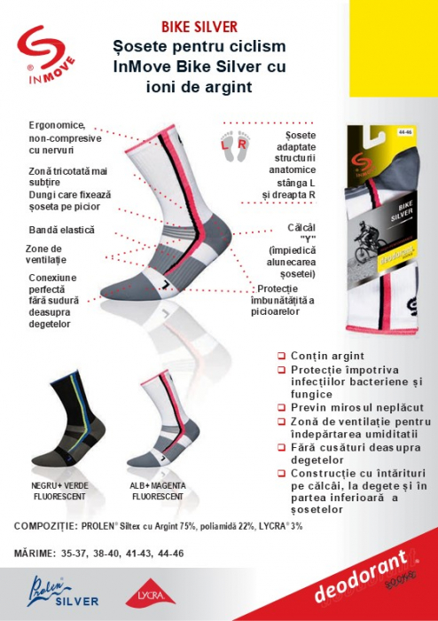 Sosete pentru ciclism InMove Bike Silver cu ioni de argint, negru-verde, 38-40 [2]