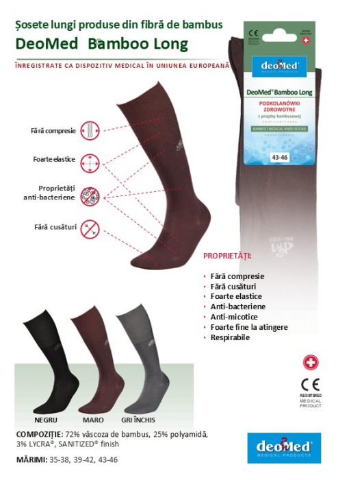 Sosete pentru diabetici, certificate ca dispozitiv medical DeoMed Bamboo Long din bambus, lungi, negri, 39-42 [3]
