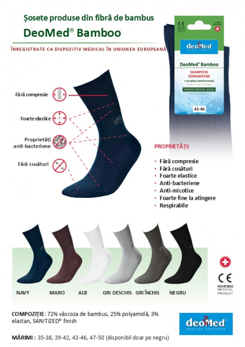 Sosete pentru diabetici, certificate ca dispozitiv medical, Deomed din bambus albastri inchis, 39-42 [4]