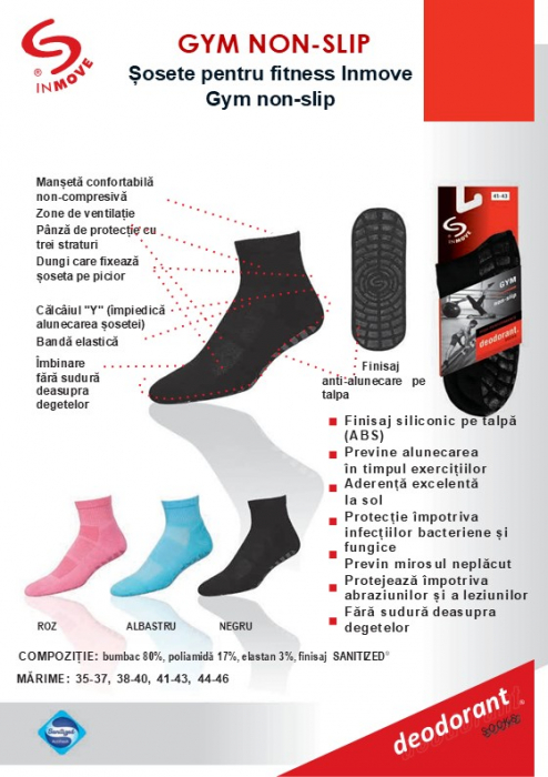 Sosete pentru fitness anti-alunecare InMove Gym, albastre, 44-46 [2]
