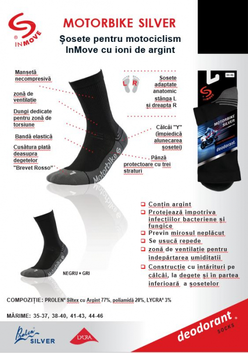Sosete pentru motociclism InMove cu ioni de argint, negru, 41-43 [2]