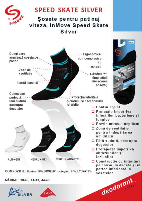 Sosete pentru patinaj, InMove Speed Skate Silver, negri-gri, 41-43 [2]
