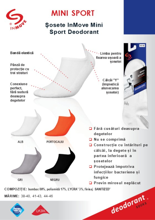Sosete Sport InMove Mini Deodorant albi 41-43 [3]