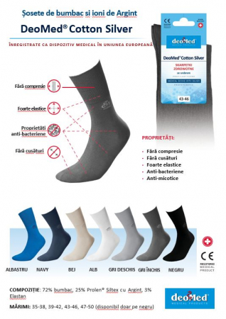 Sosete pentru diabetici, certificate ca dispozitiv medical, Deomed din bumbac si ioni de argint, gri inchis, 35-38 [3]