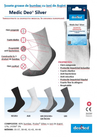 Sosete pentru diabetici, certificate ca dispozitiv medical, Deomed Medic Deo Silver cu ioni de argint, gri deschis - gri, 38-40 [3]