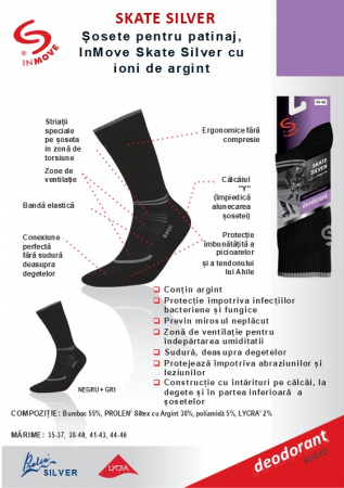 Sosete pentru patinaj, InMove Skate Silver, negri-gri, 38-40 [2]