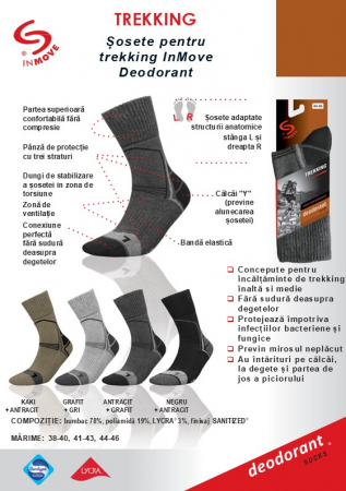 Sosete pentru trekking InMove Deodorant, grafit-gri, 41-43 [1]