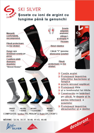 Sosete termice InMove Ski Deodorat Silver cu ioni de argint, grafit-alb, 32-34 [1]